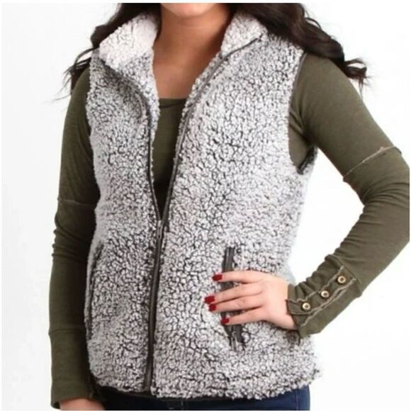 Thread & Supply Grey Fleece Sherpa Zip Front Vest Size Small - Picture 1 of 8